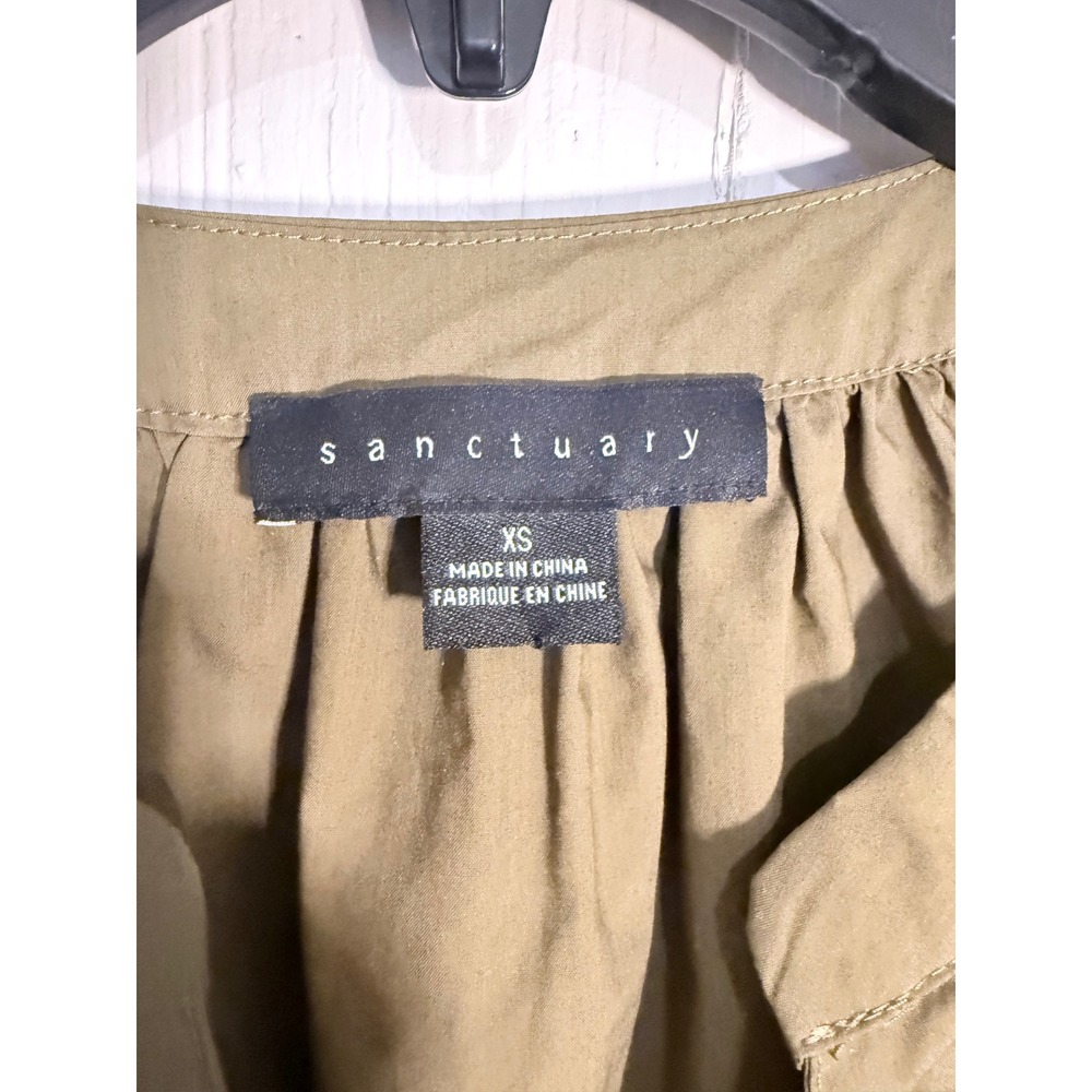 Sanctuary Olive Green Cotton V-Neck Button Front 3/4 Sleeve Blouse XS CB2145PLH - Picture 3 of 7